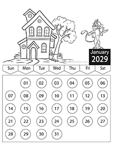 2029 Kids Cartoon Character Coloring Calendar