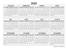 2029 Landscape Printable Calendar