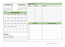 2029 Monthly Appointment Planner