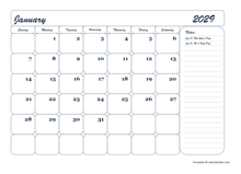 2029 Monthly Blank Calendar Template