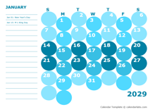 2029 Monthly Colorful Calendar For Kindergarten