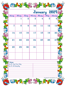 2029 Monthly Kid Kindergarten Calendar Template