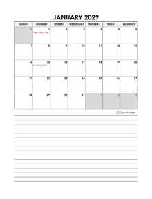 2029 Monthly Excel Template Calendar