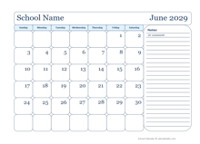 2029 Monthly Free School Jun-Sep Calendar