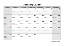 2029 Monthly Julian Calendar Landscape