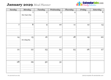 2029 Menu Planner Monthly