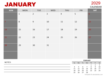 2029 Monthly Powerpoint Calendar