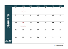 2029 Monthly Word Calendar Landscape Format