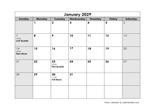 2029 Moon Phases Calendar With Days