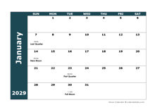 2029 Moon Cycle Calendar Template