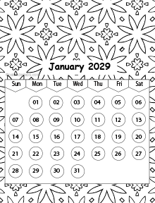 2029 Pattern Coloring Calendar Printable
