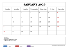 2029 Powerpoint Calendar Template