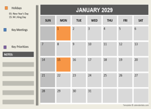 2029 Powerpoint Calendar With Holidays
