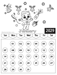 2029 Printable Coloring Calendar Pages