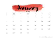 2029 Printable Mini Calendar