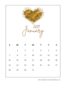 2029 Printable Mini Wallet Calendar