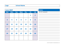 2029 Printable School Monthly Jun-Sep Calendar