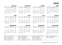 2029 Printable Yearly Design Calendar