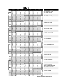 2029 Business Project Planning Calendar With Week Number