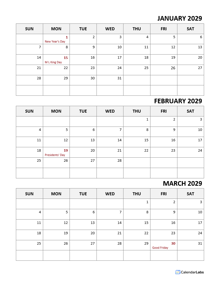 2029 Three Month Calendar Template