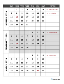 2029 Quarterly Calendar Template