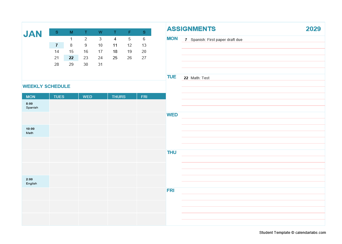 2029 Student Calendar
