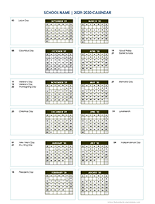 2029 Vertical Yearly Sep-Aug Calendar