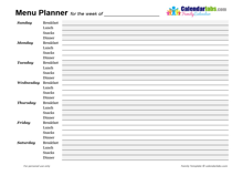2029 Weekly Menu Planner