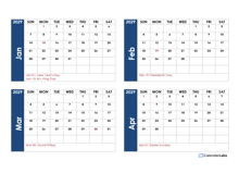 2029 Word Calendar Four Months Per Page