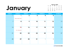 2029 Word Calendar Template Large Boxes