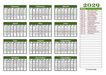 Editable 2029 Yearly Calendar Landscape
