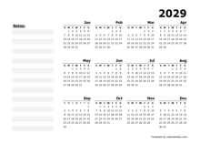 2029 Yearly Calendar Minimal Design