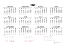 2029 Yearly Calendar Template Excel