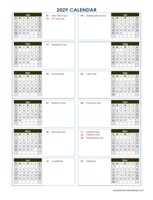 2029 Yearly Calendar Template Vertical Design