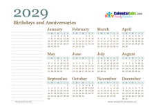 2029 Yearly Family Calendar