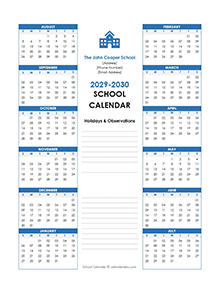 2029 Yearly Free Editable School Aug-Jul Calendar
