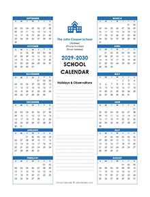 2029 Yearly Free Editable School Sep-Aug Calendar