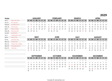 2029 Yearly Google Docs Calendar Template