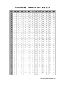 2029 Yearly Julian Calendar