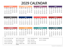 2029 Yearly Powerpoint Calendar Slide