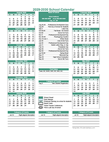 2029 Yearly School Calendar Template Editable Aug-Jul