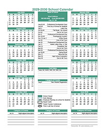 2029 Yearly School Calendar Template Editable Jul-Jun