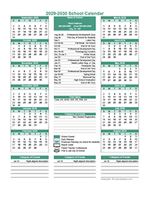 2029 Yearly School Calendar Template Editable Sep-Aug