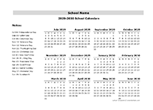 2029 Yearly School Jul-Jun Calendar With Holidays