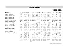 2029 Yearly School Sep-Aug Calendar With Holidays