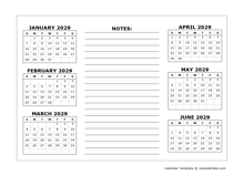 6 Months Per Page Calendar Template 2029