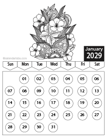 Free 2029 Floral Coloring Calendar