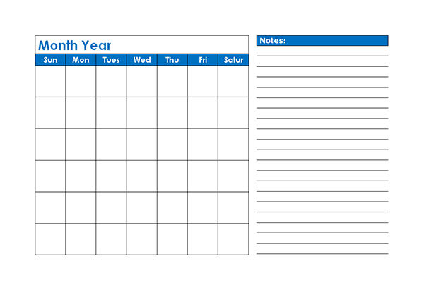 Monthly Blank Calendar in Blue Shade