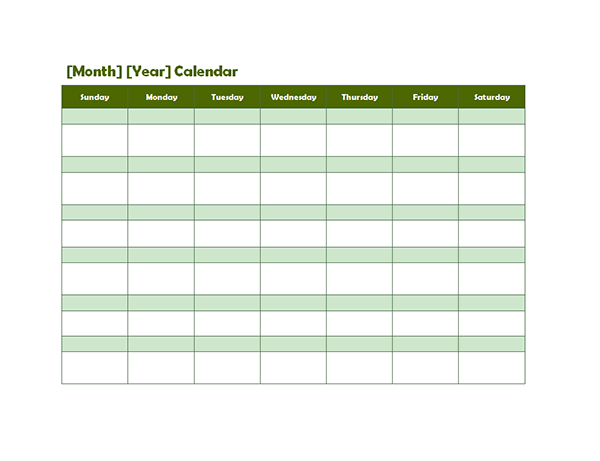 Monthly Blank Calendar in Green Shade