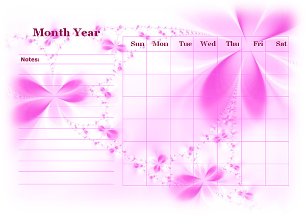 Monthly Blank Calendar in Purple Shade